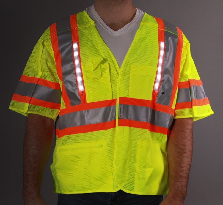 Light Up Safety Vest with Glowing Green Outline